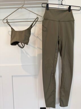 High-Rise Olive Active Leggings with Matching Sports Bra